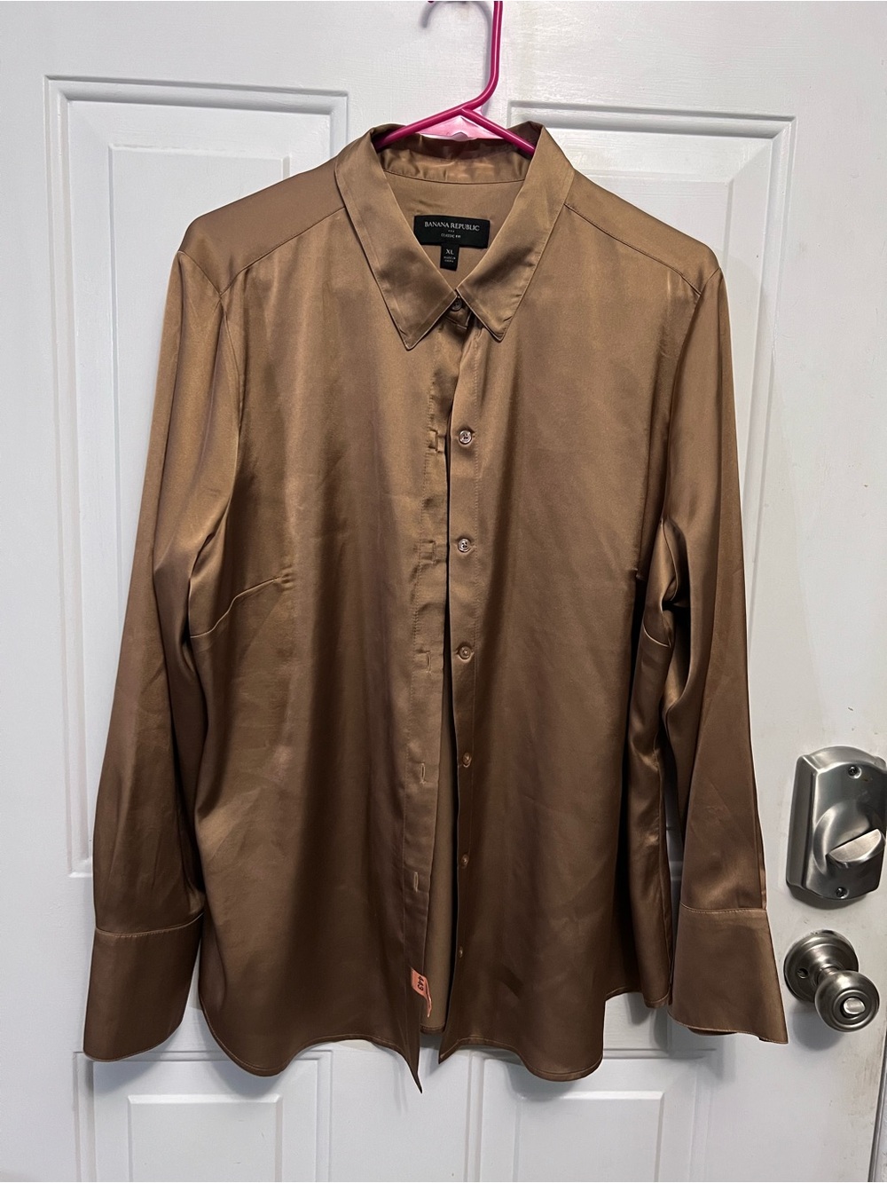 Banana Republic XL Copper Camel Satin Classic Shirt Long Sleeve Button Front